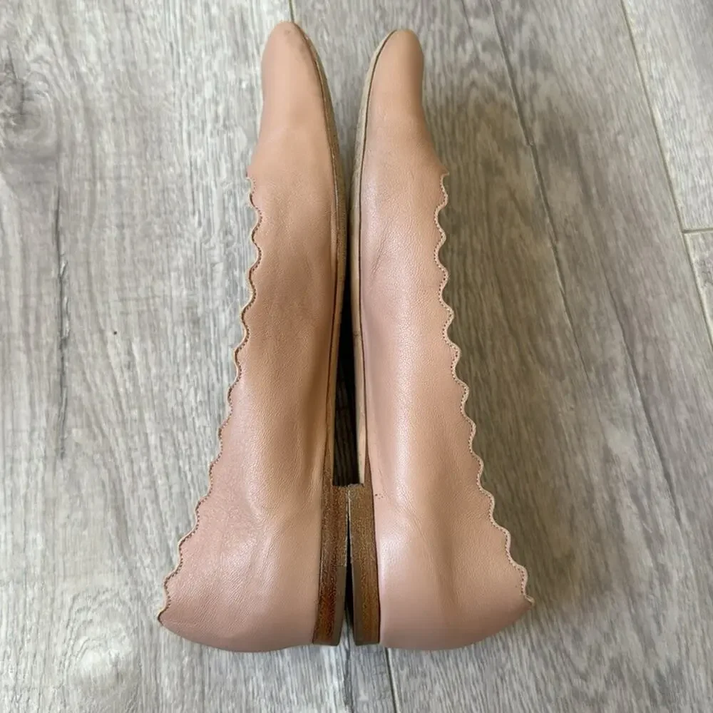 Chloé Lauren Scalloped Ballet Flats Nude Leather EU 36 Dust Bag - Picture 7 of 10